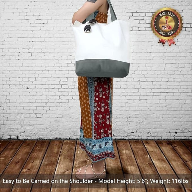 TOPDesign 1-Pack Super Strong Large 12oz Cotton Canvas Tote Bag, Reusable Grocery Shopping Cloth Bag, Fashionable Two-Tone Tote for Crafts, DIY Your Creative Designs