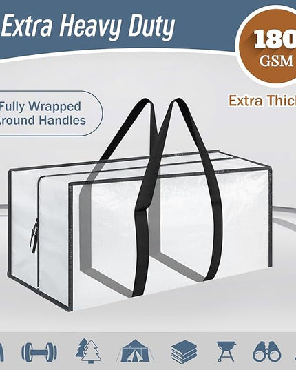 6 Pack Extra Heavy Duty Large Moving Bags with Strong Zipper & Comfortable Handles, Sturdy & Durable Clothes Storage Bags Totes Bins, Packing Moving Boxes for College Supplies, White