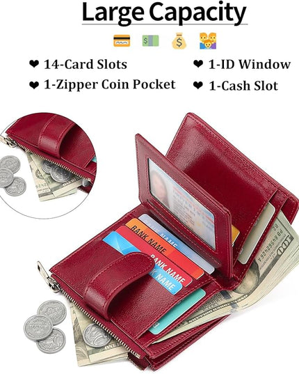 GAEKEAO Womens Wallet Small Leather RFID Blocking Bifold Zipper Pocket Wallet Card Case Purse with ID Window