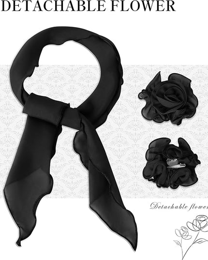 Chiffon Scarf for Women, Removable Flower Neck Scarf Light Soft Fashion Rose Scarves Versatile Headband or Hair Band