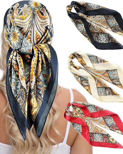 MINIDORA Satin Scarves for Women 27.5 × 27.5 inches Medium Square Elegant Silk Feeling Head Scarf