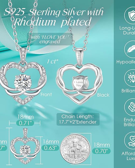 OOBEE Moissanite Heart Necklace for Women 925 Sterling Silver Fine Jewelry, Ideal Birthday Anniversary Christmas Gift for Women Wife Mom Girlfriend