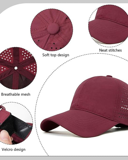 Xinveen Quick Dry Baseball Cap Curved Brim Snapback Hat Laser Cut Mesh Ball Cap Golf Ball Cap for Men Women