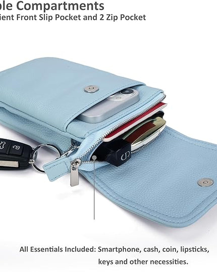 befen Genuine Leather Small Crossbody Bags for Women Cell Phone Bag Cross Body Purses,Silver Zipper