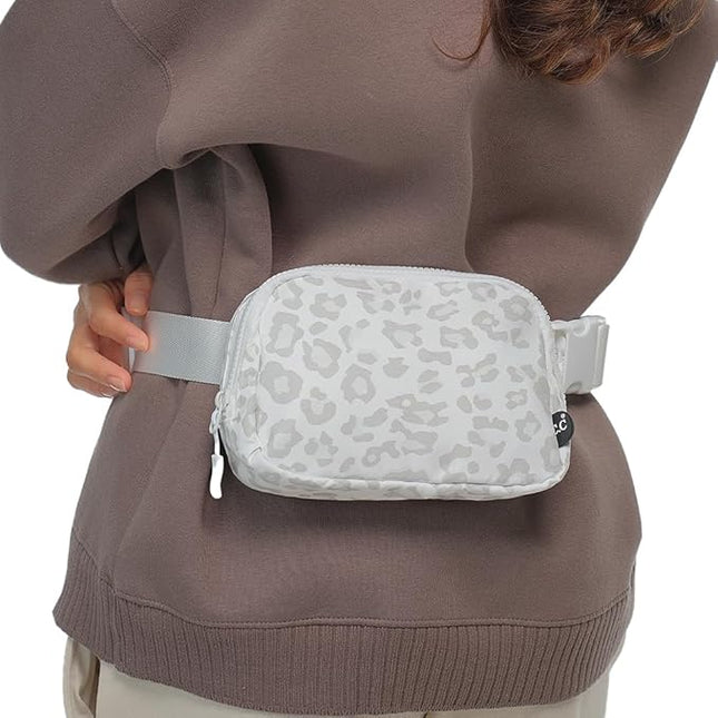 C.C Belt Bag for Women – Quilted Fanny Pack Crossbody Waist Bag with Adjustable Strap, Fashion Gift Idea (Leopard Pattern - white)