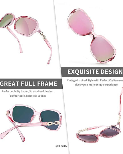 FEISEDY Vintage Square Polarized Sunglasses for Women UV400 Travel Driving Fashion Arcuate Sunglasses B2526