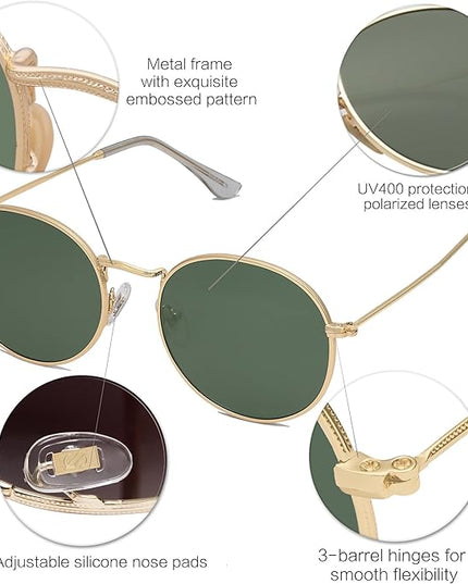 SOJOS Small Round Polarized Sunglasses for Women Men Classic Vintage Retro Shades UV400 SJ1014