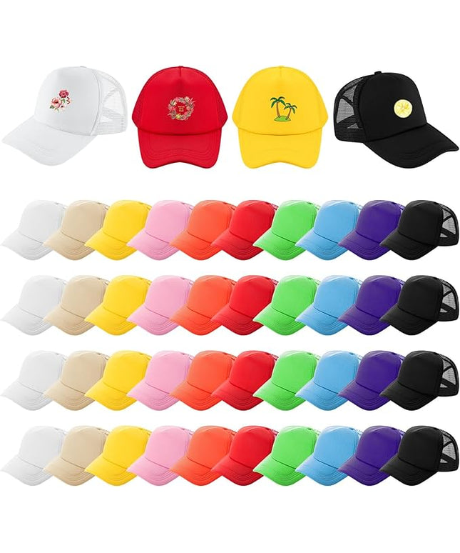 Hercicy 40 Pack Sublimation Blank Trucker Hat Bulk Baseball Cap Adjustable Mesh Unisex Polyester Hat Heat Transfer