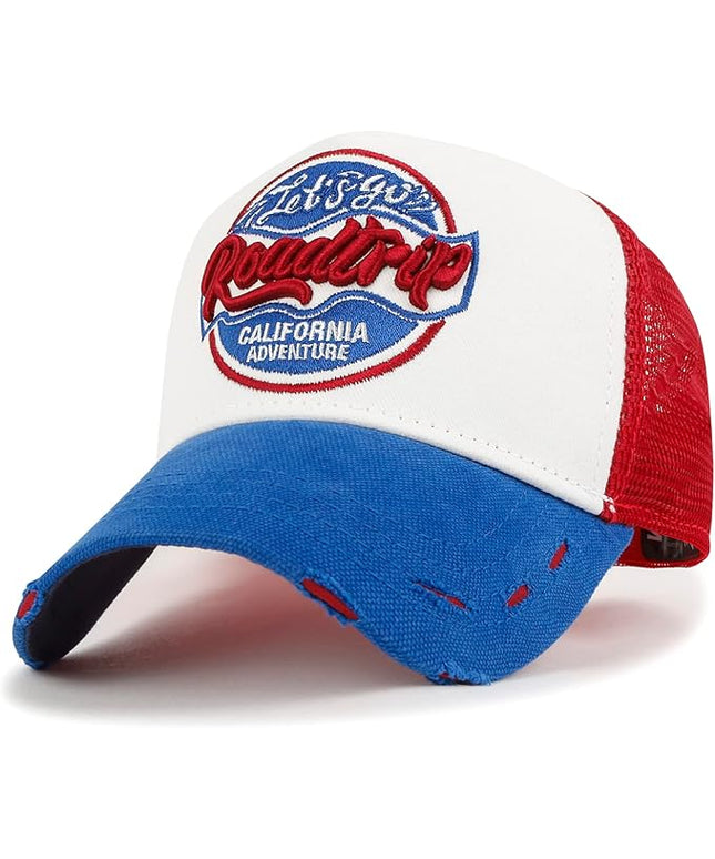 ililily Premium Road Trip Vintage Distressed Snapback Trucker Hat Baseball Cap