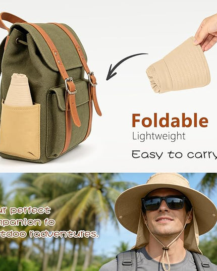ZOORON Sun Hats for Men Women Fishing Hat with Neck Flap,UPF 50+ Sun Hat Waterproof Wide Brim Bucket Hats for Safari Hiking