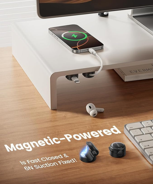 8Pack Magnetic Cord Organizer Cable Clips - Lamicall [Crystal-Clear] Desk Cable Managment for Phone Charging Cord, Adhesive Wire Holder for Home Office Desk Nightstand, Christmas Organizer Accessories