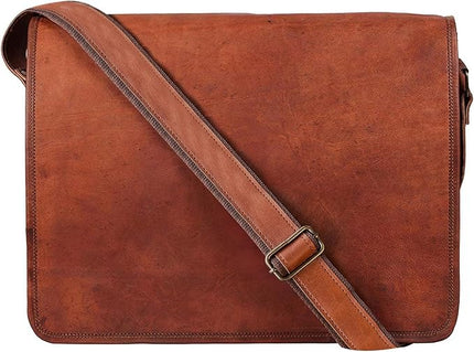 RUSTIC TOWN 15 inch Vintage Crossbody Full Grain Leather Laptop Messenger Bag