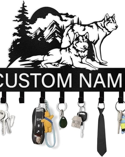 Kotagi Personalized Key Holder Wall Mounted, Custom Name Wolf Keys Hooks for Wall, Animal Theme Coat Hook Key Rack, Wall Hanging Decorative, Wall Mount Hanger Rack for Bedroom, Entryway, Kitchen