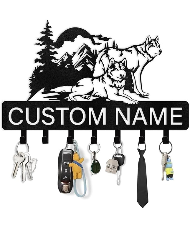 Kotagi Personalized Key Holder Wall Mounted, Custom Name Wolf Keys Hooks for Wall, Animal Theme Coat Hook Key Rack, Wall Hanging Decorative, Wall Mount Hanger Rack for Bedroom, Entryway, Kitchen