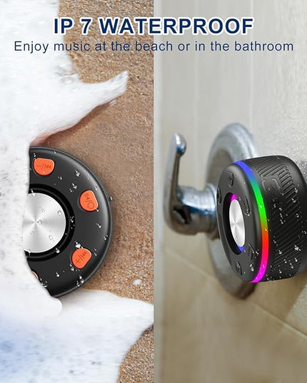 Bluetooth Speaker, Shower Speaker, IP7 Waterproof Portable Speakers Bluetooth 5.4 with HD Sound, RGB Light/LED Display/Hands-Free Call/Suction Cup Perfect for Bathroom Sing-Along Stocking Stuffers