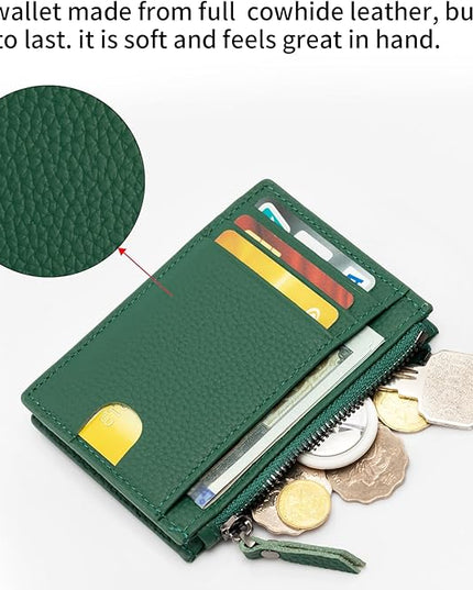 ilovever Slim Wallet for Women Small Leather RFID Blocking Credit Card Holder Minimalist Wallet with Coin Purses & Pouches,Deep Green