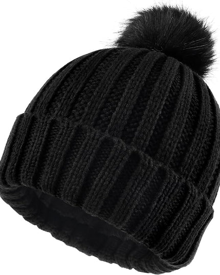 Zylioo Plus Size Fleece Lined Beanie Hat,2XL/XL/L/M/S Thermal Knitted Hat,Winter Warm Lined Snow Hats for Women Men