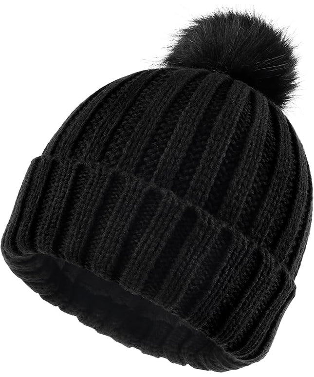 Zylioo Plus Size Fleece Lined Beanie Hat,2XL/XL/L/M/S Thermal Knitted Hat,Winter Warm Lined Snow Hats for Women Men