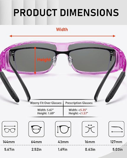 Wzerry Sunglasses Fit Over Glasses Polarized for Men Women, Wrap-Around Glasses UV400 Protection for Driving and Outdoor
