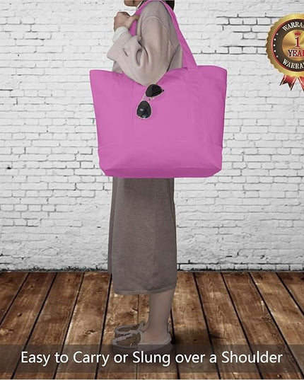 TOPDesign 1-Pack Canvas Tote Bag with an External Pocket, Reusable Grocery Shopping Bag, Top Zipper Closure, Daily Essentials (Light Purple)