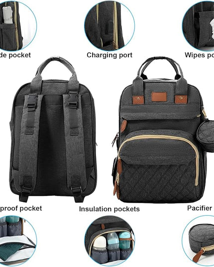 BosiBozi Baby Diaper Bag Backpack, Waterproof & Multi-Functional Baby Bag for Moms Dads, Travel Diaper Bag with Insulated Pockets & Pacifier Case