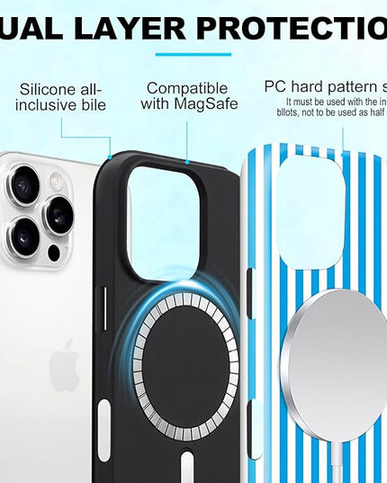 Magnetic for iPhone 11 Case Cute Stripes Phone Case, Shockproof Slim TPU and Hard PC Protective Phone Cover Compatible with MagSafe Designed for Women Girls, Deep Blue