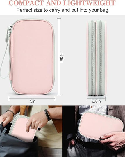FYY Electronic Organizer, Travel Cable Organizer Bag Pouch Electronic Accessories Carry Case Portable Waterproof Double Layers Storage Bag for Cable, Cord, Phone, Earphone, Medium Size, Light Pink