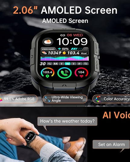 Smart Watch for Men Fitness Tracker: Waterproof Military Digital Mens Watches Running Make Answer Call Smartwatch Android Phone iPhone Samsung Compatible Sleep SpO2 Heart Rate Monitor Step Pedometer