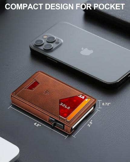 Ruiici Wallet for Men, Slim Minimalist Wallet with Money Clip＆ID Window, RFID Blocking Pop-Up Credit Card Holder, Smart Auminum Mens Wallet Holds 9-13 Cards (Gift Box) (Red Brown)