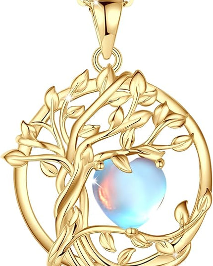 FANCIME Tree of life Birthstone necklace Sterling Silver Pendant Birthstone Necklace Gemstone Anniversary Birthday Jewelry Christmas Gifts for Mom Her Wife