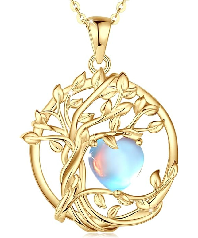 FANCIME Tree of life Birthstone necklace Sterling Silver Pendant Birthstone Necklace Gemstone Anniversary Birthday Jewelry Christmas Gifts for Mom Her Wife