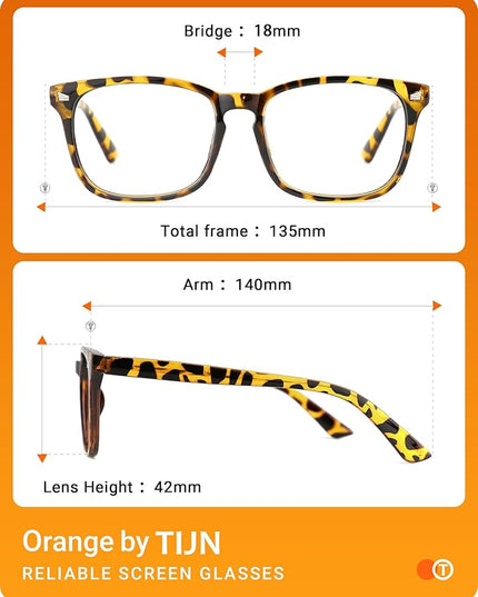 TIJN Blue Light Blocking Glasses for Women Men Clear Frame Square Nerd Eyeglasses Anti Blue Ray Computer Screen Glasses
