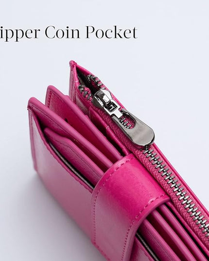 Bveyzi Women's Small Leather RFID Blocking Bifold Zipper Pocket Wallet Ladies Credit Card Slots Purse with id Window
