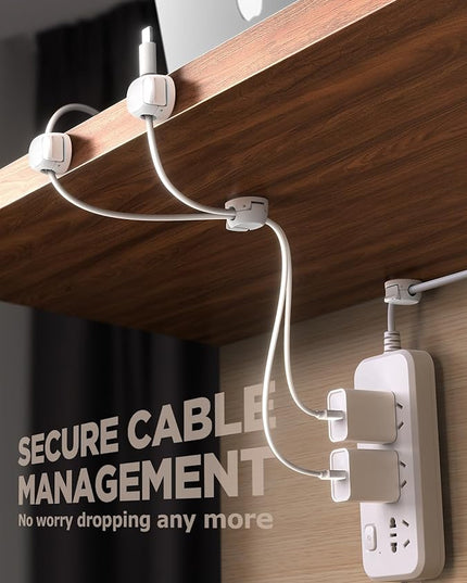 12Pack Cord Organizer [Dual Spring & Clasp] [Max Stability] Cable Clips, Chfeila Cord Holder, Desk Cable Management, Adhesive Wire Organizer for Home Office Desktop Nightstand Car Table Wall - White