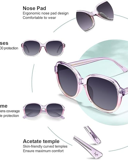 CARFIA Acetate Oversized Square Polarized Sunglasses for Women UV Protection Retro Trendy Big Shades