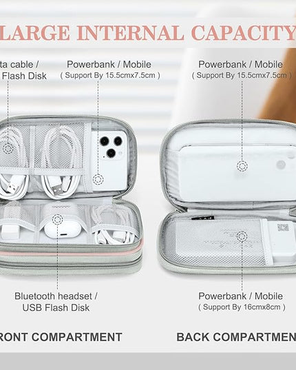 FYY Electronic Organizer, Travel Cable Organizer Bag Pouch Electronic Accessories Carry Case Portable Waterproof Double Layers All-in-One Storage Bag for Cable, Cord, Phone, Earphone-Light Pink
