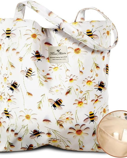 Aesthetic Cotton Tote Bag for Women - Reusable Shoulder Bag with Buckle Fabric Bag for Gym, Travel, Work