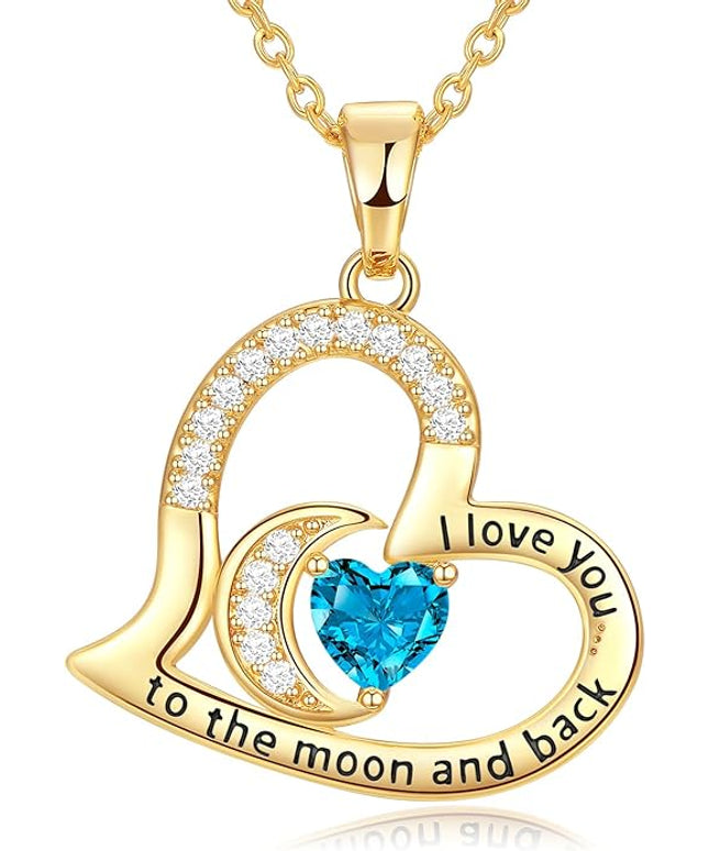 Anniversary Necklace for Women Birthstone Jewelry for Wife Gifts for Her Wife Birthday Gift Ideas Anniversary for Girlfriend I love you to the moon and back Necklaces Filled 925 Sterling Sliver