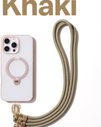 TORRAS Phone Lanyard Crossbody with 2 Phone Tabs, Adjustable Anti Theft Phone Strap for iPhone 17 Pro Max, Premium Metal Buckles, Universal Cell Phone Neck lanyard for Women and Men, Khaki