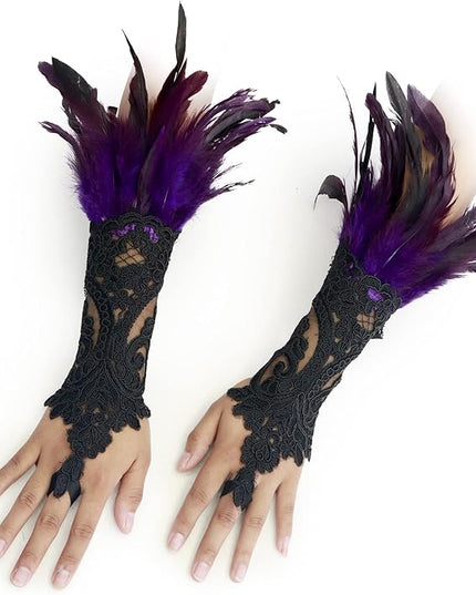 HOMELEX Women Black Lace Feather Gloves Witch Angel Costume Accessories Swan Wings Wrist Bands