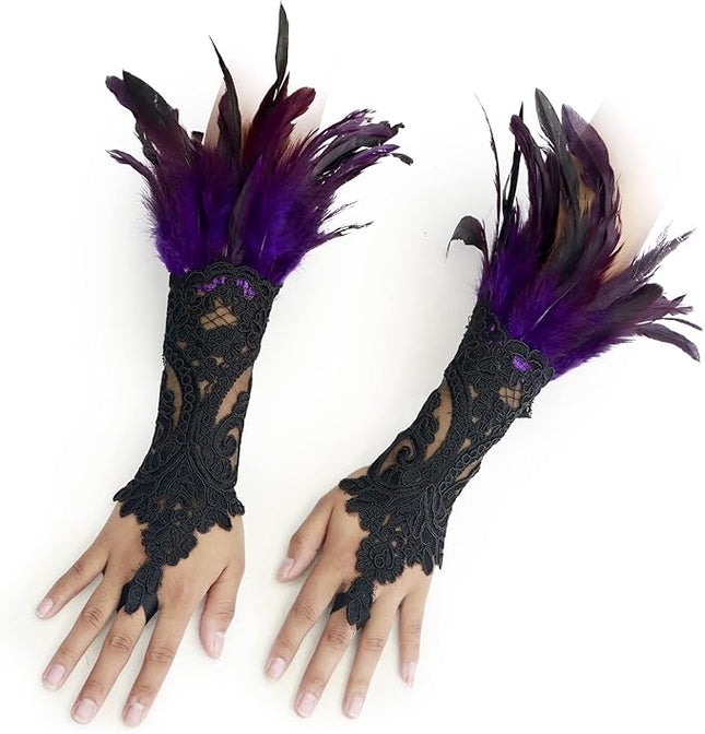 HOMELEX Women Black Lace Feather Gloves Witch Angel Costume Accessories Swan Wings Wrist Bands