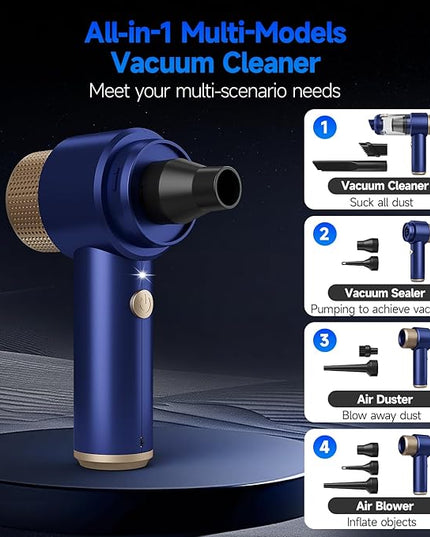 Car Vacuum Cleaner, 16000PA Mini Car Vacuum Cordless Powerful, 7 in 1 Portable Handheld Vacuum Cordless with LED Light, Dual Filters, One-Touch Empty for Pet Hair, Home, Office