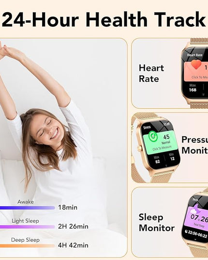 CASCHO Smart Watches for Women (Android/iOS), 1.85" HD Smart Watch with Calls/Messages/AI Voice Control, Sleep/Heart Rate, 120+ Sports Modes Fitness Tracker Watch, Gold & Pink Dual Strap