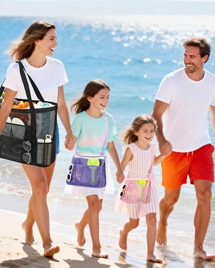 Mesh Beach Bag, Large Beach Tote with Zipper Pocket, Toys Pool Bag for Family Travel Vacation Cruise Essentials