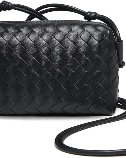 Woven Leather Crossbody Bag,Small Woven Crossbody Purse for Women, Mini braided Clutch Shoulder Handbag,Light Weight