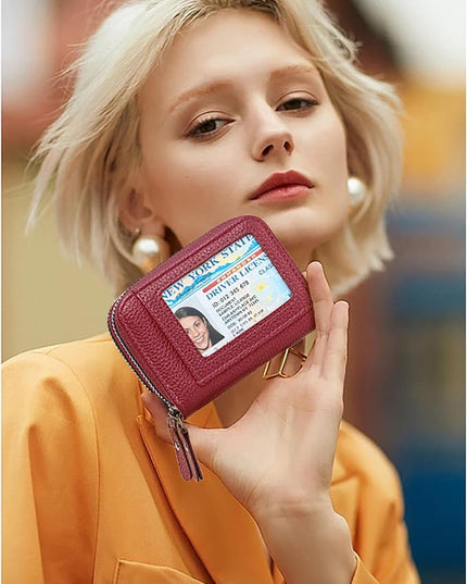 RNIEGA Credit Card Holder Wallet RFID Blocking Leather Small Wallet for Women Double Zipper Wallet with ID Window