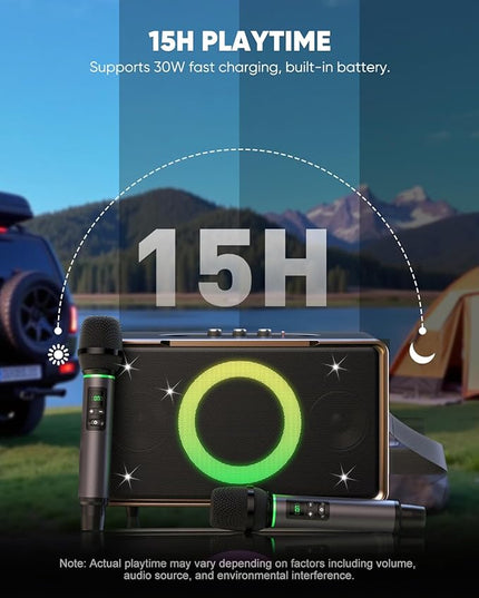 GFEEN Party Bluetooth Speaker: 100W Peak Loud! Deep Bass, 15H Playtime, Large Wireless Speakers, Powerful Sound, Light Show, Fast Charging for Outdoor, Backyard, House(Gold with 2Mic)