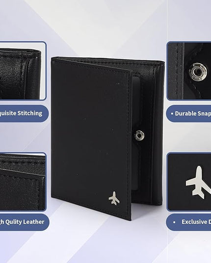Pilot Wallet Passport Holder for Travel - RFID Blocking Genuine Leather Travel Document Holder with Gift Box Passport Wallet for Pilots Men and Women