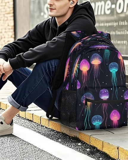 Large Backpack with 15.6 Inch Laptop Compartment, Fantasy Jellyfish Ocean Animal Adult Backpack for Work, Travel & School College Boys Girls