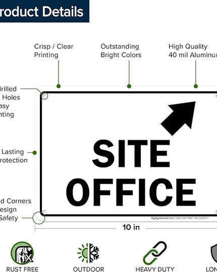 Site Office Up Right Arrow Sign, 10x7 Inches, Rust Free .040 Aluminum, Fade Resistant, Made in USA by My Sign Center